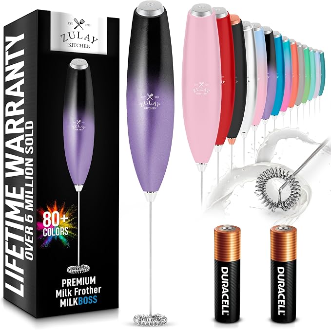 Zulay Powerful Milk Frother for Coffee with Upgraded Titanium Motor - Handheld Electric Whisk, Milk Foamer, Mini Mixer & Coffee Blender for Frappe, Latte, Matcha, No Stand - Mystic Galaxy