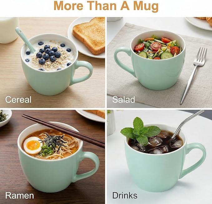 MECOWON 30 OZ Porcelain Coffee Mugs, Set of 2 Large Mugs for Soup, Cereal and Salad (Turquoise)