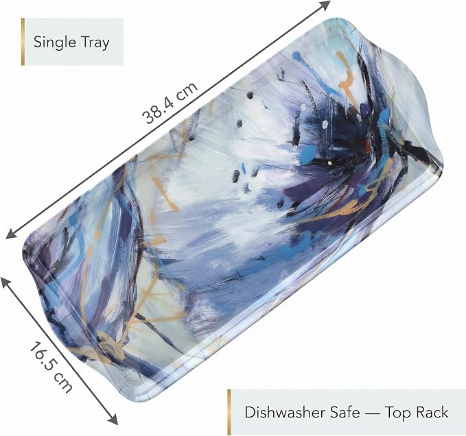 Pimpernel Blooms in Lilac Collection Sandwich Tray | Serving Platter | Crudité and Appetizer Tray for Indoor and Outdoor use | Made of Melamine | Measures 15.1" x 6.5" | Dishwasher Safe