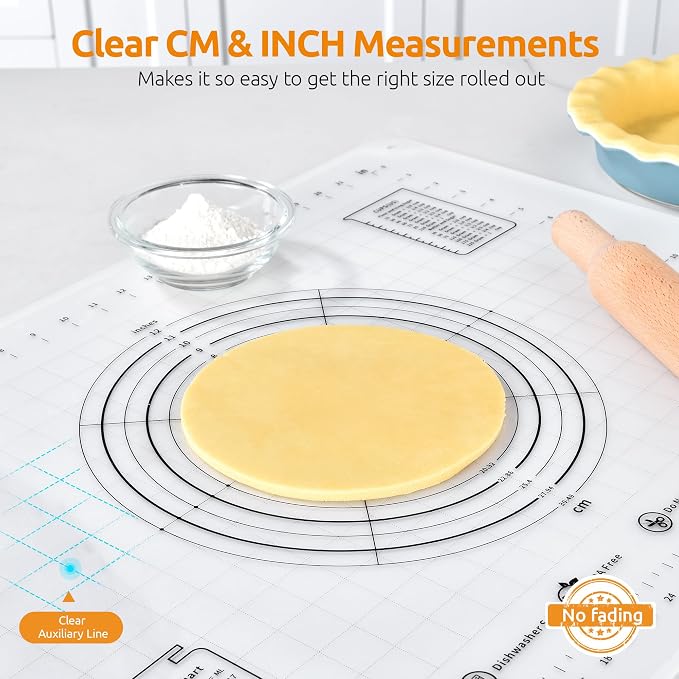 U-Taste 28"x20" Large Pastry Mat: Food-Grade Liquid Silicone Dough Rolling Baking Sheet, Non-Stick Non-Slip for Kneading, Making Pizza, Fondant with Clear Measurement and Raised Edges (Transparent)