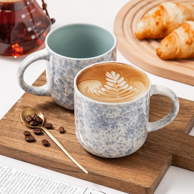 MONITO 12 OZ Coffee Mugs Set of 4, Ceramic Coffee Mugs,Modern Coffee Mugs Set with handle for Tea/Latte/Cappuccino/Milk/Cocoa. (BLUE, 4 Count（Pack of 1)