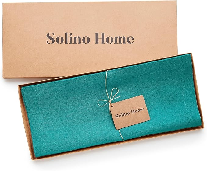 Solino Home Linen Teal Table Runner 108 Inches Long - 100% Pure Linen 14 x 108 Inch Table Runner for Dining - Fete, Handcrafted and Machine Washable
