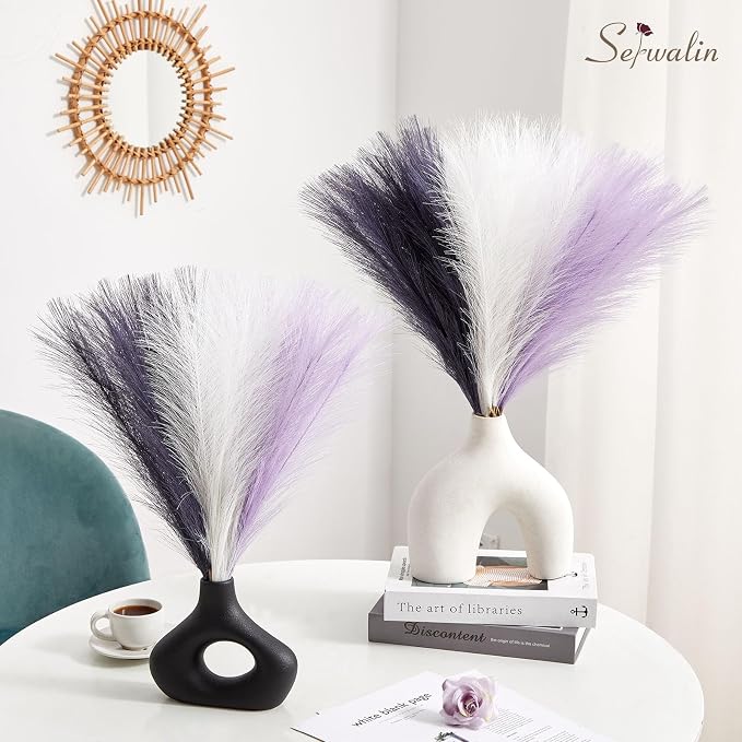 Serwalin 𝟲𝟬𝗽𝗰𝘀 Pampas Grass Decor, 𝟭𝟳.𝟳𝗜𝗻𝗰𝗵 Pampas Grass Home Decor, Faux Pampas Grass Boho Decor, Purple DIY Artificial Plants Fluffy, Pampas Decoration Vase Filler, Table Centerpieces