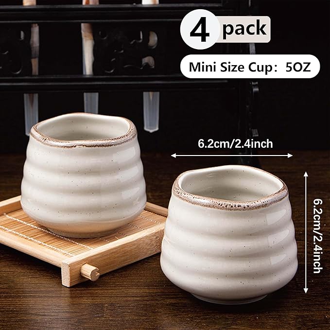 4pcs Japanese Tea Cup Set – Mini Size Cup 5OZ Ceramic Matcha Cup, Handless Espresso Cups, Cute Small Porcelain Coffee Mugs for Coffee Tea Lovers, Dishwasher & Microwave Safe(Retro Grey)