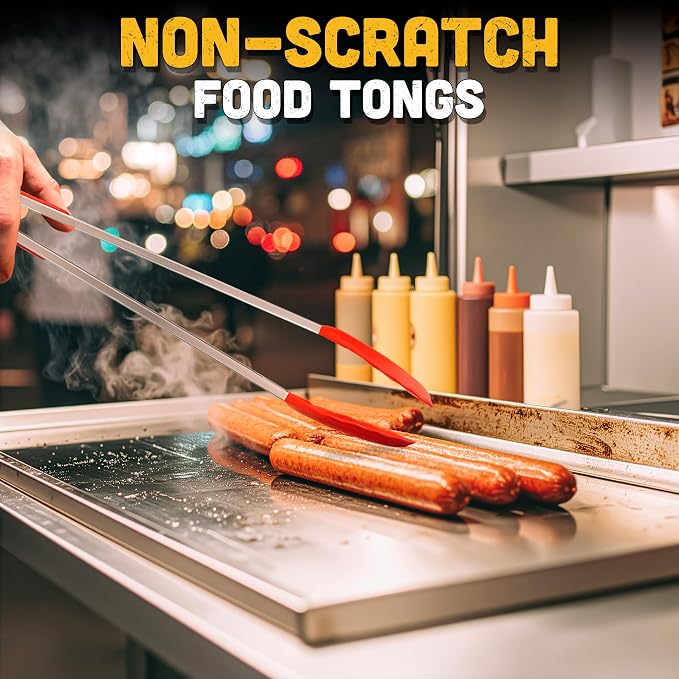 17.3" Extra Long Tongs with Silicone Tip & Stainless Steel Frame — BBQ Tongs for Grilling & Serving, Summer Kitchen Tool for BBQ Steaks, Burgers & Veggies — Outdoor Salad Server with Non-Slip Grip