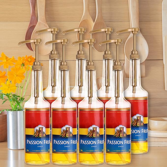 Zopeal 8 Pieces Coffee Syrup Pump Dispenser Fits 750ml/25.4oz Bottles, Skinny Syrup Pump for Coffee Flavoring, Creamers, Caramel, Beverages, Kitchen Cafe Bar Drinking Mixes Food Dispenser(Gold)