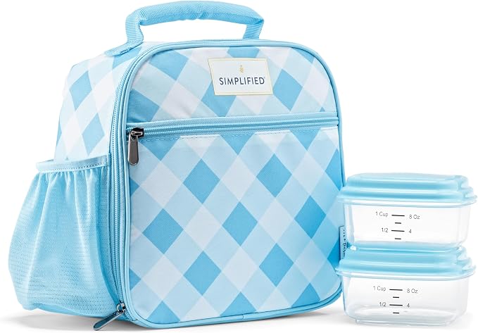 Fit & Fresh Lunch Bag For Women, Insulated Womens Lunch Bag For Work, Large Lunch Box For Women With Two Matching Containers, Townsend Lunch Bag, Carolina Gingham