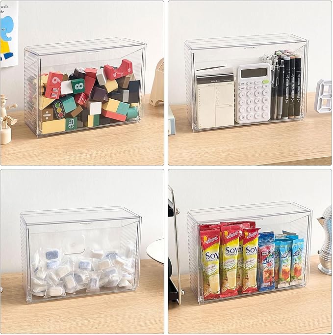 Clear Dishwasher Detergent Pod Holder for Kitchen Cabinet, Plastic Under Sink Storage and Organizer for Lid, Sponge, Coffee Pods, Large Laundry Pods Dispenser Box with Divider