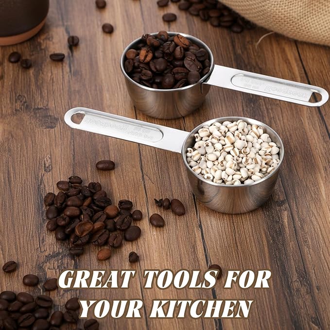 2 Pcs 1/4 Inch Cup Scoop, 60ml 2oz Stainless Steel Measuring Cup Single Measuring Cups Metal Liquid Coffee Measure Scoop for Cooking, Baking, Kitchen Wet and Dry Ingredients, Dishwasher Safe