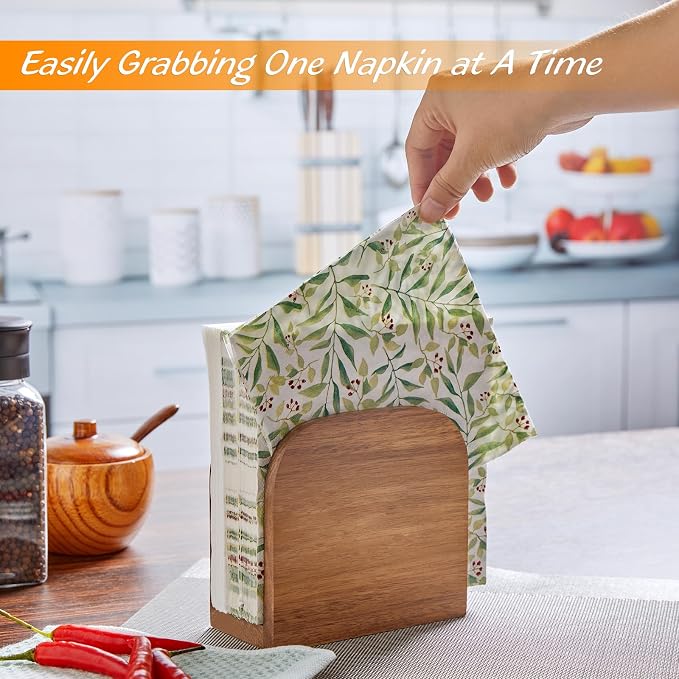 ALELION Acacia Wood Napkin Holder for Table, Wooden Upright Napkin Holders for Kitchen, Standing Napkin Dispenser for Kitchen Dining Room Party Cocktail Outdoor Use