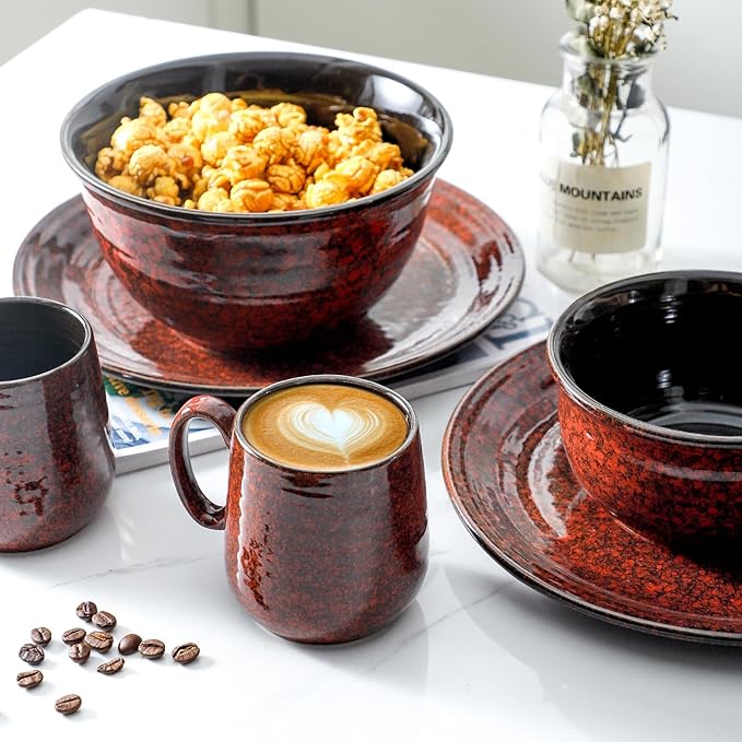 HASENSE Ceramic Coffee Mugs Set of 4, 8 oz Small Coffee Cups, Porcelain Mug with Handle for Espresso, Tea, Milk and Cocoa, Ideal for Mother's Day Christmas Gift, Dishwasher & Microwave Safe, Red