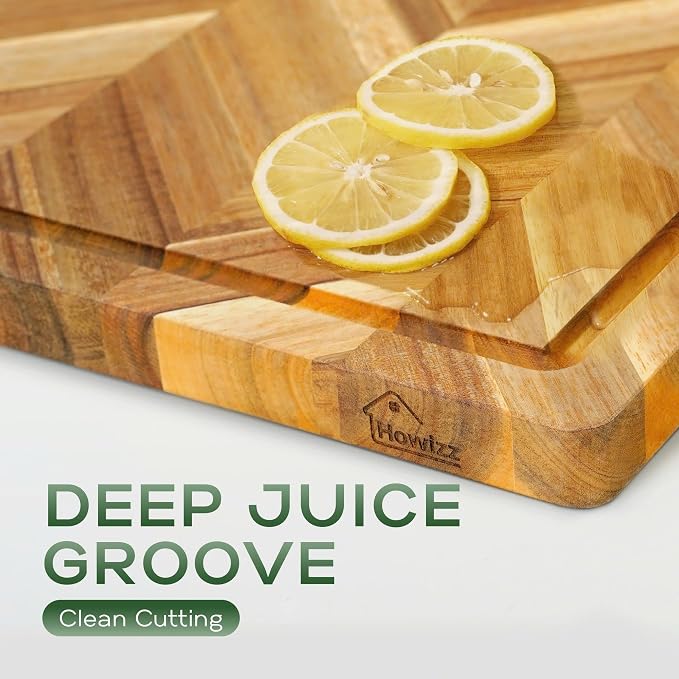 Howizz Solid Acacia Wood 20"x15" Large Cutting Board, Herringbone Chevron Cutting Board Large Grazing Board Charcuterie Serving Board, Non Toxic Natural Solid Wood Thick Wooden Chopping Boards
