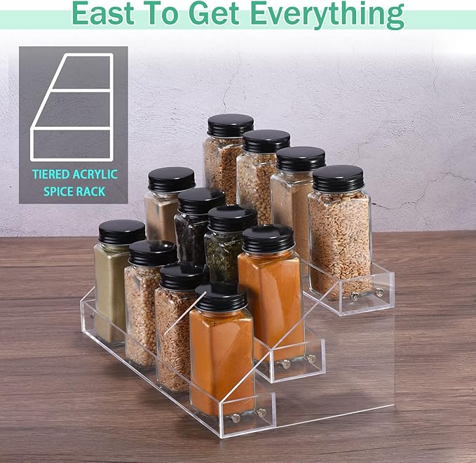 uxcell Acrylic Spice Rack Organizer for Cabinet, 3 Tier Clear Spice Rack Shelf Seasoning Can Organizer Spice Drawer Organizer for Countertop Cabinet Storage Pantry Kitchen Organization