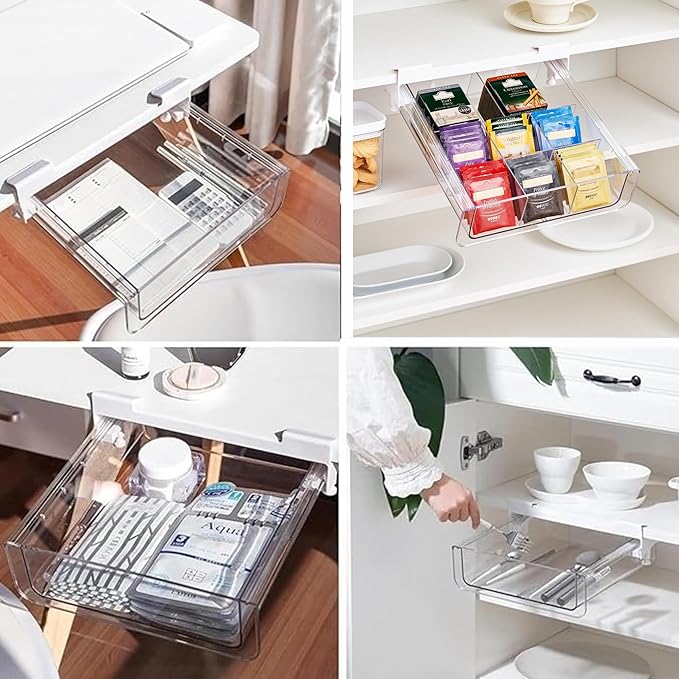 vacane Under Shelf Organizer, Under Shelf Storage Drawer Pull Out, Under Cabinet Basket Hanging Holder for Cupboard Cabinet Pantry Kitchen