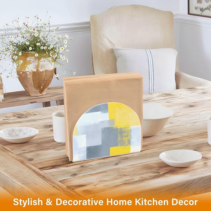 Grey and Yellow Abstract Art Painting Napkin Holder for Tables Paper Cocktail Napkin Holders for Kitchen and Dinning, Acrylic Dinner Napkin Dispenser for Restaurant Home Decor Bar Accessories 1 Pack