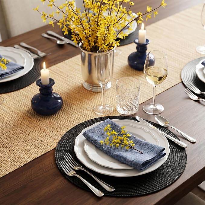 AHHFSMEI Round Placemats Set of 6 Heat Resistant Washable Non-Slip Woven Braided Table Mats for Dining Table Kitchen & Home Decor (Black)