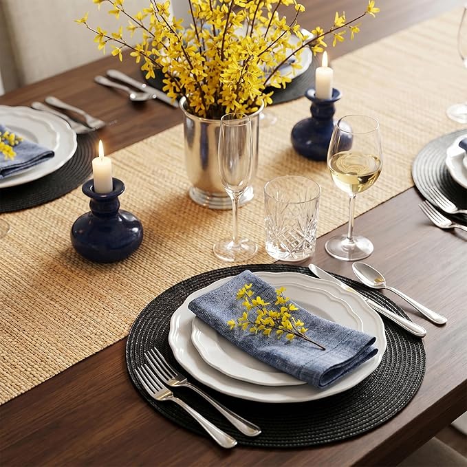 AHHFSMEI Round Placemats Set of 8 Heat Resistant Washable Non-Slip Woven Braided Table Mats for Dining Table Kitchen & Home Decor (Black,8)