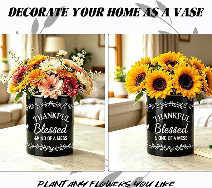 Black Utensil Holder, Ceramic Kitchen Utensil Holder, Utensil Crock for Home Kitchen Countertop Storage Organizer Container, Large Holder for Spatulas, Spoons, Kitchen Counter Decor, 6"