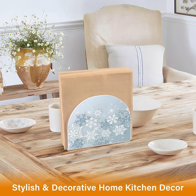 Silver Winter Snowflake Christmas Napkin Holder for Tables Paper Cocktail Napkin Holders for Kitchen and Dinning, Acrylic Dinner Napkin Dispenser for Restaurant Home Decor Bar Accessories 2 Pack