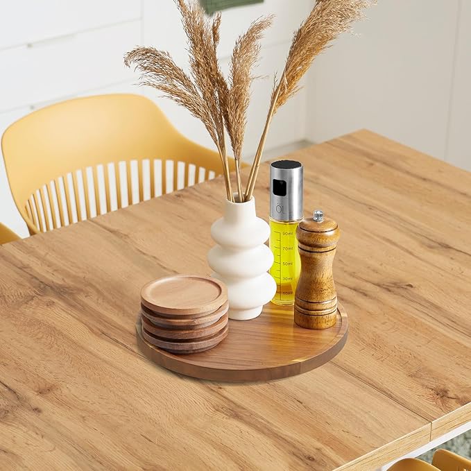 10 Inch Acacia Wood Round Tray, Wooden Decorative Coffee Table Tray Centerpiece Candle Holder for Farmhouse Kitchen Dining Room Home Bathroom Decor Coffee Table Decor and Accessories