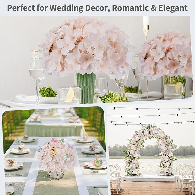 64 PCS Silk Hydrangea Flowers with Detachable Stems, Full Artificial Hydrangea Heads for Wedding Centerpieces, Bridal Shower Bouquets, DIY Floral Arrangements & Home Decor
