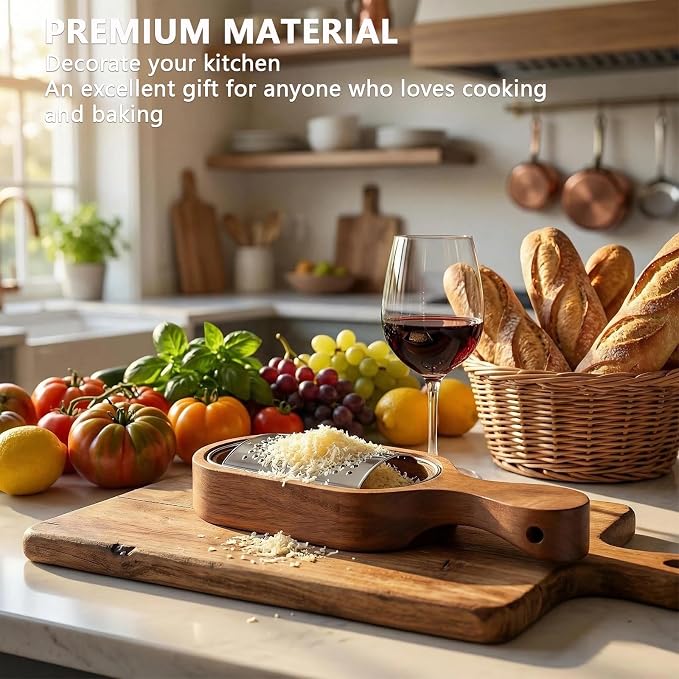 Handheld Cheese Grater with Wooden Container, Stainless Steel Grater Shredder & Zester - for Parmesan, Lemon, Chocolate, Perfect Kitchen Gift & Italian Cooking Gadget