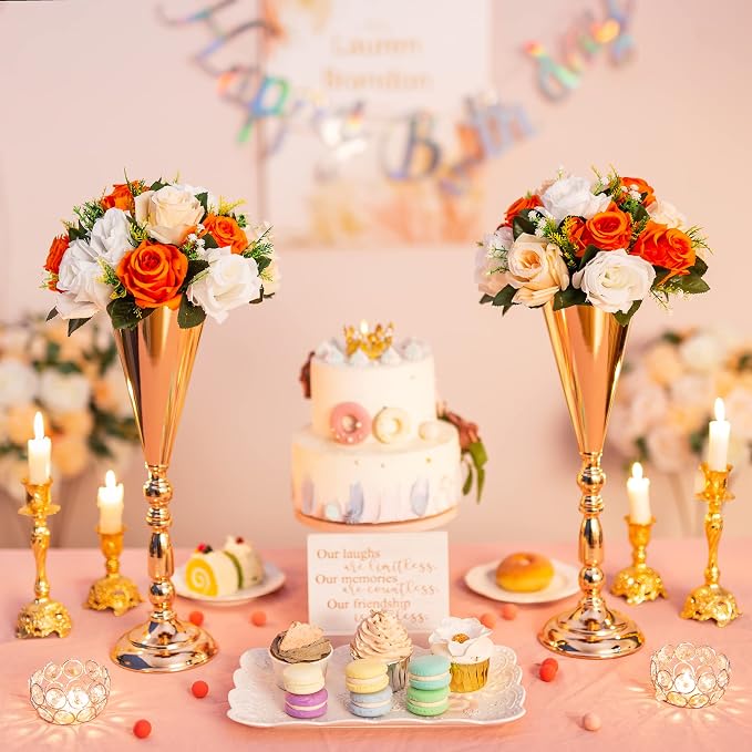 Flower Centerpieces for Wedding Tables: Wedding Table Decorations Orange Flower Balls Centerpieces for Engagement Cerebration Party Center Pieces 6 Packs