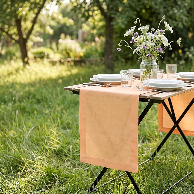Solino Home Linen Table Runner 90 Inches Long - 100% Pure Linen Peach Table Runner 14 x 90 Inch for Spring, Summer - Fete