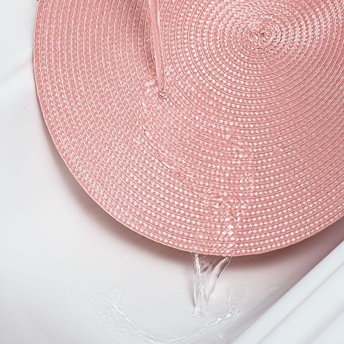 AHHFSMEI Round Placemats Set of 4 Heat Resistant Washable Non-Slip Woven Braided Table Mats for Dining Table Kitchen & Home Decor (Pink,4)