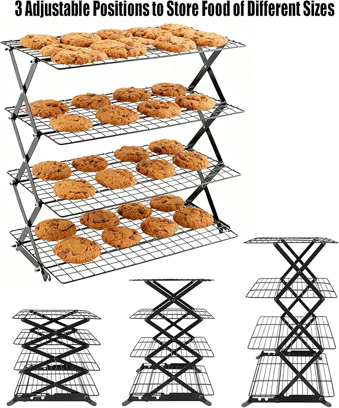 3/4-Tier Collapsible Cooling Rack – Expand to Bake, Collapse to Save Space, Adjustable Stack Multi-tier Cooling BAKEWARE, Cool Dozens of Cookies, Cakes, Pastries, 1s Folds Flat (3 Tiers)