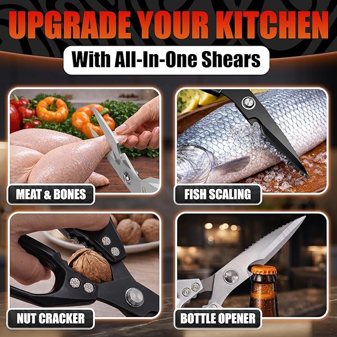 Poultry Shears Heavy Duty Set of 2 – 3Cr13 Stainless Steel | Style of Japanese Kitchen Scissors for Food, Detachable & Dishwasher Safe – Poultry, Meat, & Vegetable Cutting, Nutcracker Utility Tool