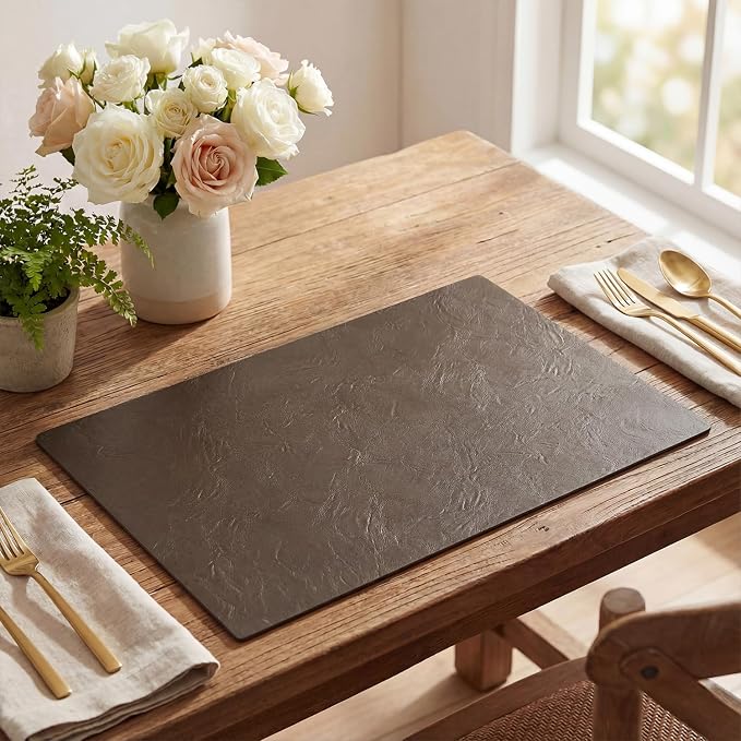 Artoid Mode Coffee Faux Leather Placemats Set of 6, 12x18 Inch Waterproof Wipeable Heat Resistant Vinyl Place Mats, Reversible Table Mats for Kitchen Dining Decor