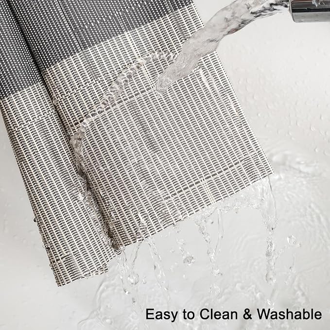 Placemats Set of 4, Vinyl Woven Place Mats Indoor Set of 4 Washable Wipeable PVC Table Mats Heat-Resistant Non Slip Placemat for Kitchen Dining Outdoor Table (Beige Dark Gray, Set of 4)
