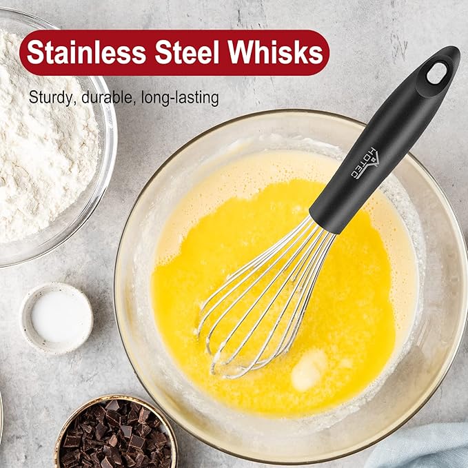HOTEC Stainless Steel Whisk Set of 4, Food Grade Balloon Whisk Egg Beater, Thicken Wire Mixing Whisk for Baking, Cooking, Whisking Cream, Sauce, Pancake Batter