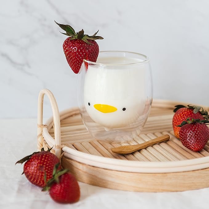 Lily Anne Boutique Cute Glass Drinking Cups - Cat,Duck,Dog,or Bear Double Wall Glass Cup - Use as a Glass Coffee Cup,Tea Cup,Cocktail Cup,or Milk Cup - Large 12.6oz Cups (Cat)