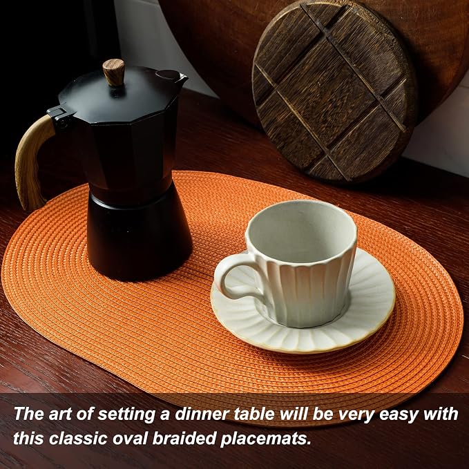 AHHFSMEI Placemats Set of 4 for Dining Table Washable Woven Non-Slip 18x12 inches Placemat Heat-Resistant Durable Table Mats for Dining Table Easy to Clean (Oval Orange, 4)