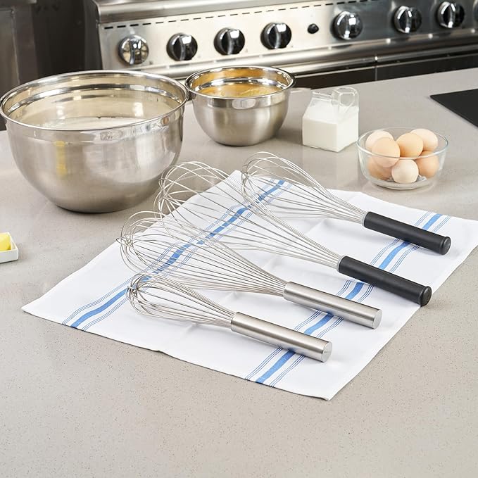 Restaurantware-Met Lux 12 x 2.5 x 2.5 Inch Baking Whisk, 1 French Whisk With Ergonomic Handle - Dishwashable, Won't Corrode, Stainless Steel , For Whipping, Baking, Or Cooking