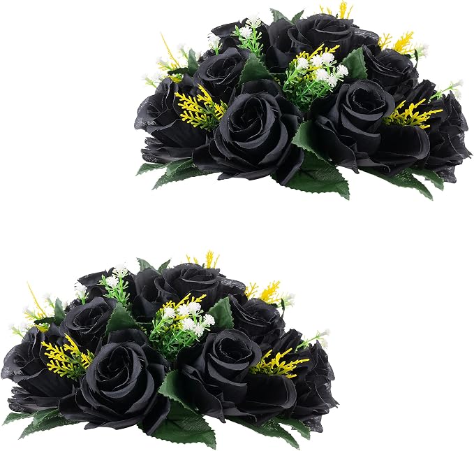 Flower Centerpieces for Wedding Tables: Halloween Table Decorations Black Flower Balls Centerpieces for Engagement Cerebration Party Gothic Center Pieces 2 Packs