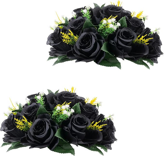 Flower Centerpieces for Wedding Tables: Halloween Table Decorations Black Flower Balls Centerpieces for Engagement Cerebration Party Gothic Center Pieces 2 Packs