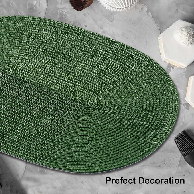 AHHFSMEI Placemats Set of 4 for Dining Table Washable Woven Non-Slip 18x12 inches Placemat Heat-Resistant Durable Table Mats for Dining Table Easy to Clean (Oval Green, 4)