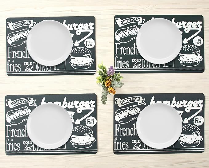 Placemats Set of 4-Waterproof Heat Resistant Non-Slip Washable Table Mats for Dining Table,12 x 18 inch Fastfood