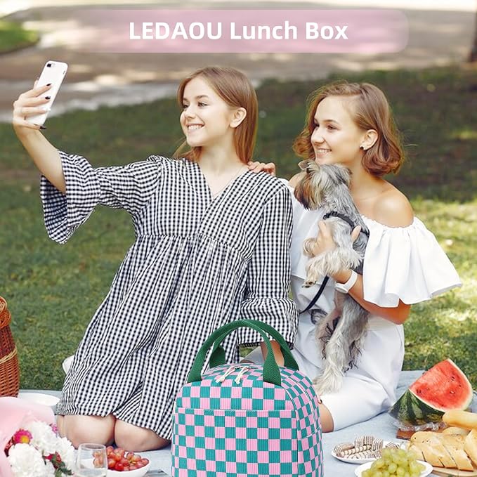 LEDAOU Lunch Box for Women Insulated Lunch Bag Cute Lunchbox Compact Cooler Thermal Reusable Lunch Tote for Work School Picnic Travel