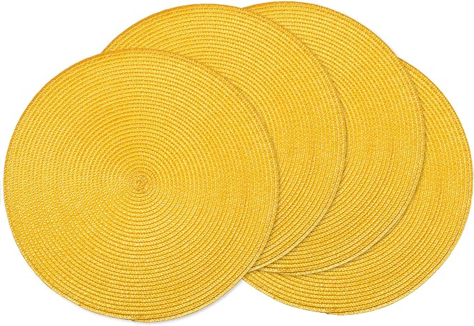 AHHFSMEI Round Placemats Set of 4 Heat Resistant Washable Non-Slip Woven Braided Table Mats for Dining Table Kitchen & Home Decor (Yellow,4)