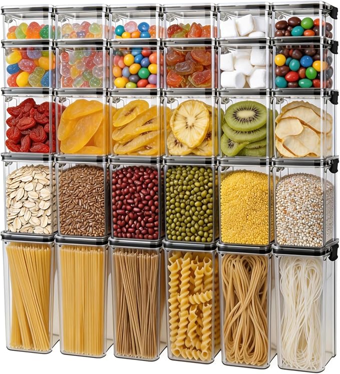 5 Piece Airtight Food Storage Containers Set, Food Grade BPA Free 1800/1300/950/700/460ml Leak Proof Stackable Canisters, Clear Storage Jars for Pantry Kitchen Dry Food Flour Spice Organization