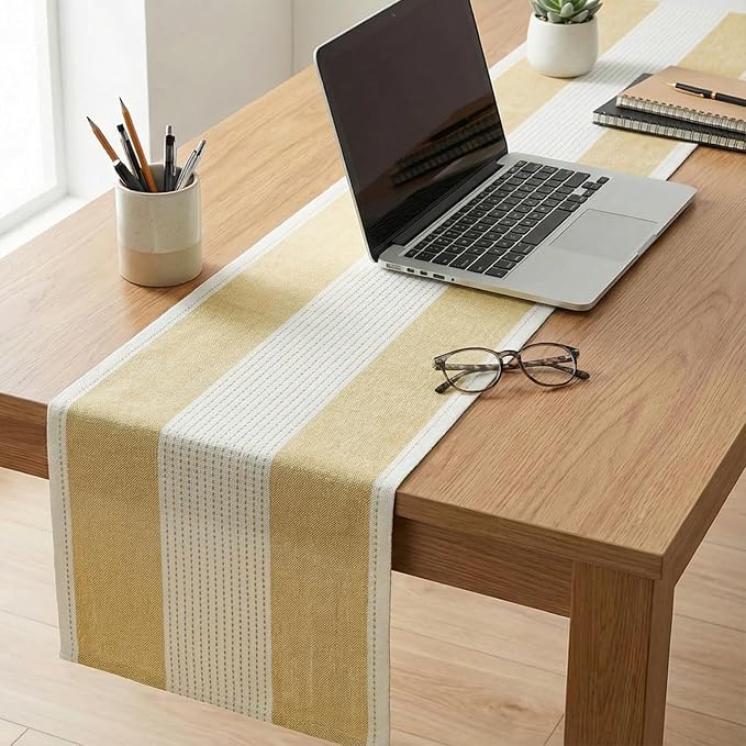 Artoid Mode Light Yellow Farmhouse Rustic Table Runner, Seasonal Macrame Fabric Kitchen Dining Holiday Wedding Table Decor for Home Party 13x120 Inch