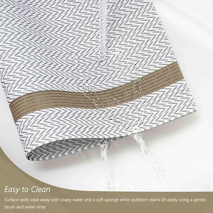 AHHFSMEI Placemats Set of 8 Washable Woven Vinyl Placemats for Dining Table Heat Resistant Non-Slip Stain Resistant Table Mats for Kitchen & Home Decor(White Wave Stripe,8)