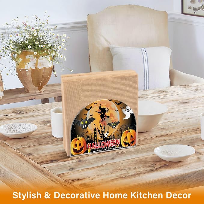 Halloween Witch Napkin Holder for Tables,Elegant Acrylic Plate Paper Napkin Holders,Modern Freestanding Tissue Paper Dispenser for Dining, Living Room,Party