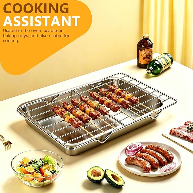 Stainless Steel Roasting Rack, Rectangle Cooking Racks 5.3 x 8.46 Inch Oven Grill Rack Cookie Cooling Rack for Cooking Baking Roasting Grilling
