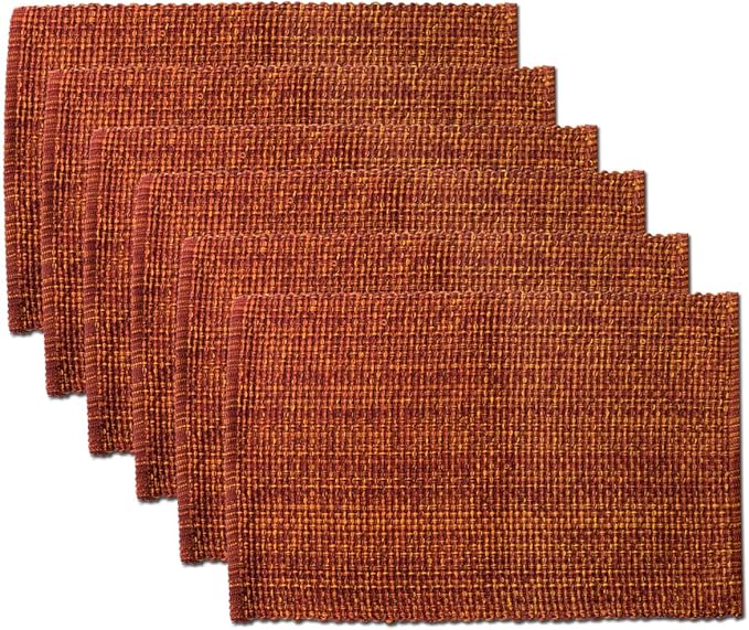 Sweet Home Collection 100% Cotton Placemats for Dining Room Rectangle Two Tone Woven Fabric 13" x 19" Soft Durable Table Mat Set, Set of 4, Rust