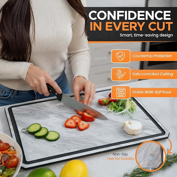 Earth's Dreams Composite Wood Cutting Board Set of 3 – Dishwasher Safe Kitchen Cutting Boards with Marble Stone Look – Large, Medium & Small Chopping & Charcuterie Boards